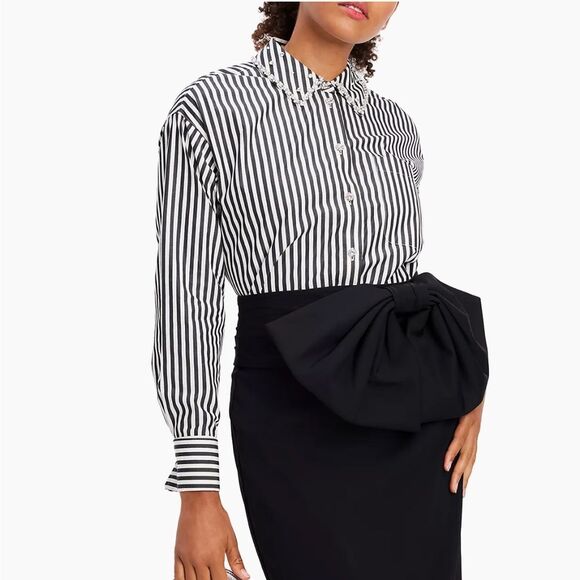 kate spade Acrobat Stripe Black and White Embellished Womens Shirt Size L - Picture 5 of 13
